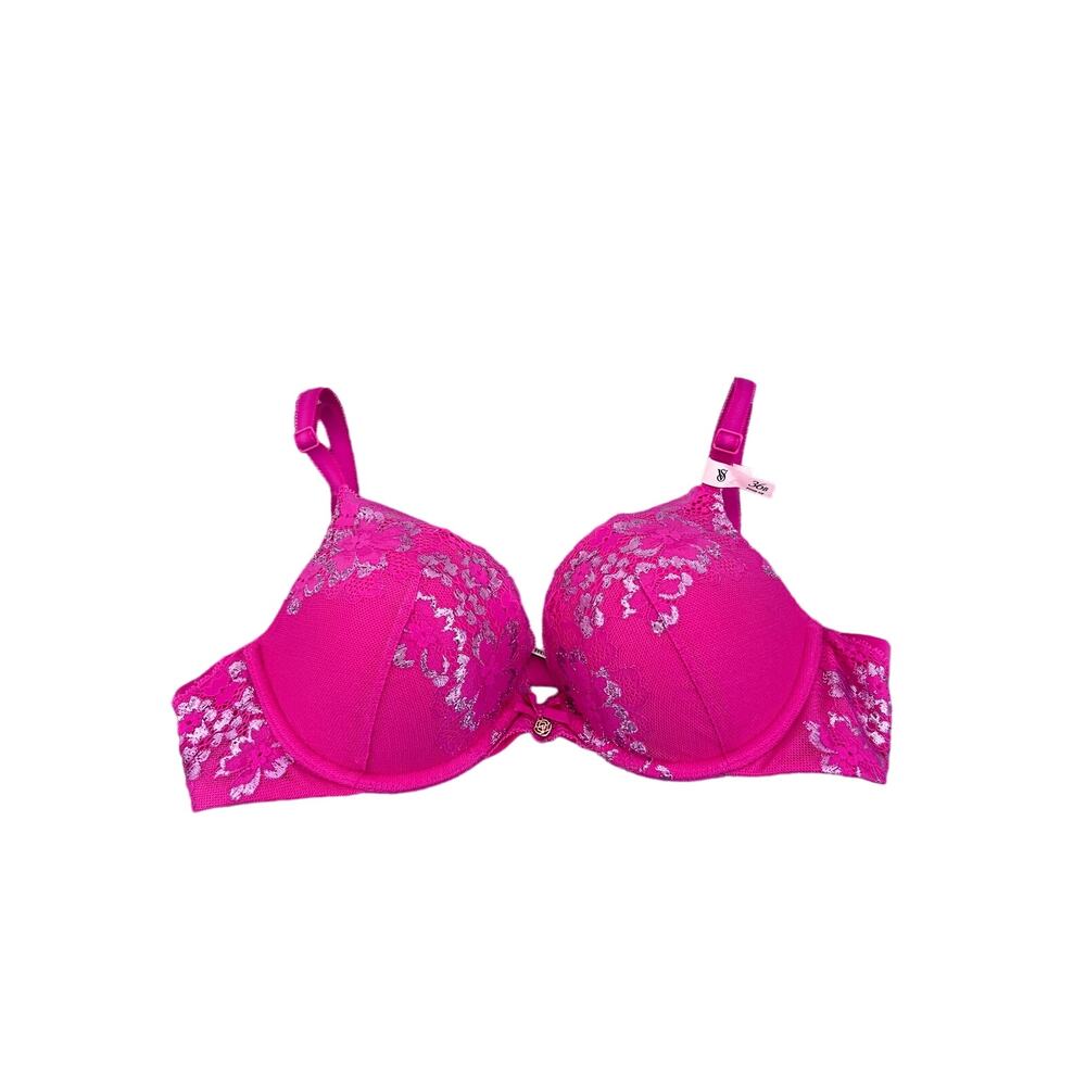 Victoria's Secret Very Sexy Push-Up Bra 36B Hot Pink With Lace Embroidery NWT - Picture 3 of 7